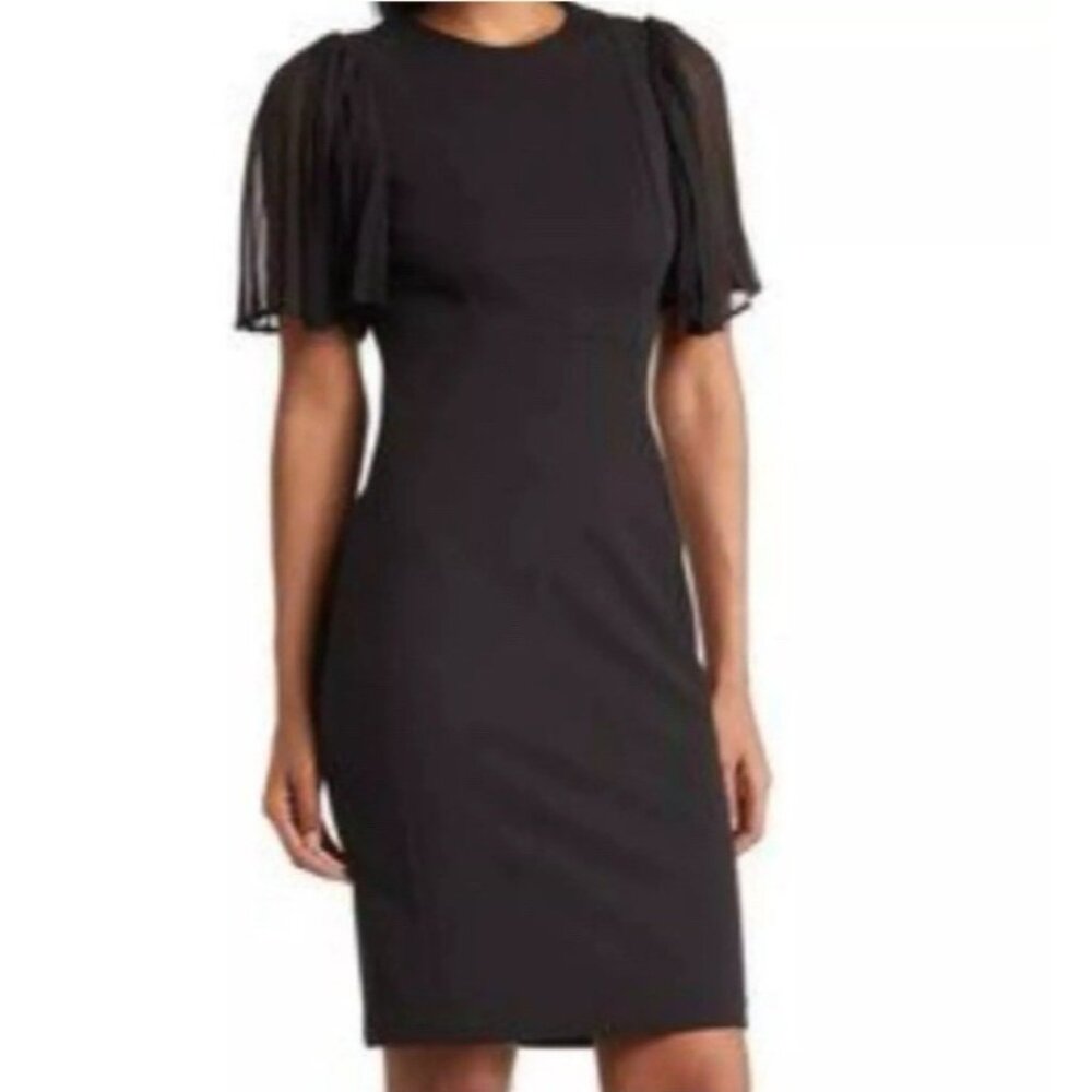 Calvin Klein Scuba Sheath Dress 6 Black Short Sleeve Stretch Career Party NEW